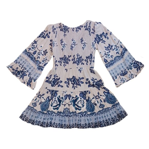 Angie Womens Size Medium Dress Boho Short Keyhole Blue Long Sleeve Ladies M - Picture 3 of 12